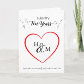Happy Ten Years Elegant Monogram Hart Jubileum Kaart (Voorkant)