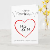 Happy Ten Years Elegant Monogram Hart Jubileum Kaart (Gele Bloem)
