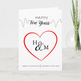 Happy Ten Years Elegant Monogram Hart Jubileum Kaart