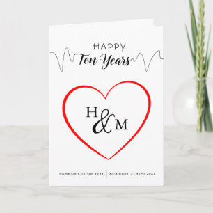 Happy Ten Years Elegant Monogram Hart Jubileum Kaart