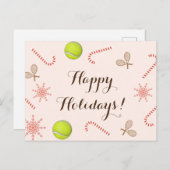 Happy Tennis Feestdagen Ball Racket Candy Cane Sno Briefkaart (Voorkant / Achterkant)