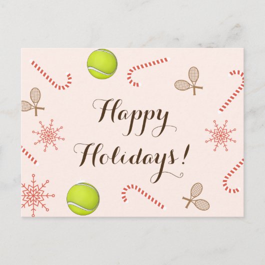 Happy Tennis Feestdagen Ball Racket Candy Cane Sno Briefkaart (Voorkant)