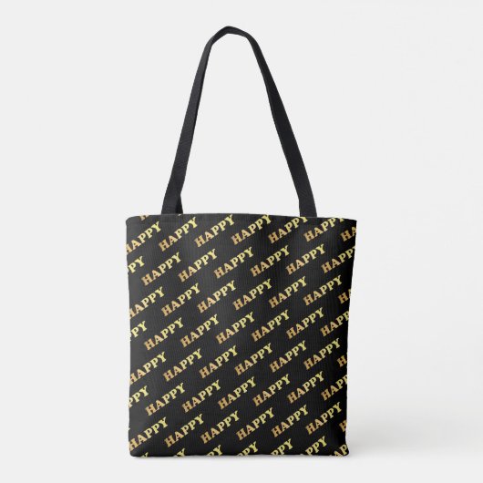 Happy Text Pattern Tote Bag (Achterkant)