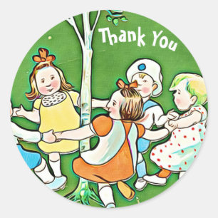 Happy Thank You stickers, kinderen dansen, groen Ronde Sticker