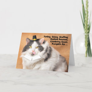 Happy Thankgiving Funny Fat Cat in Pilgrim Pet Feestdagen Kaart