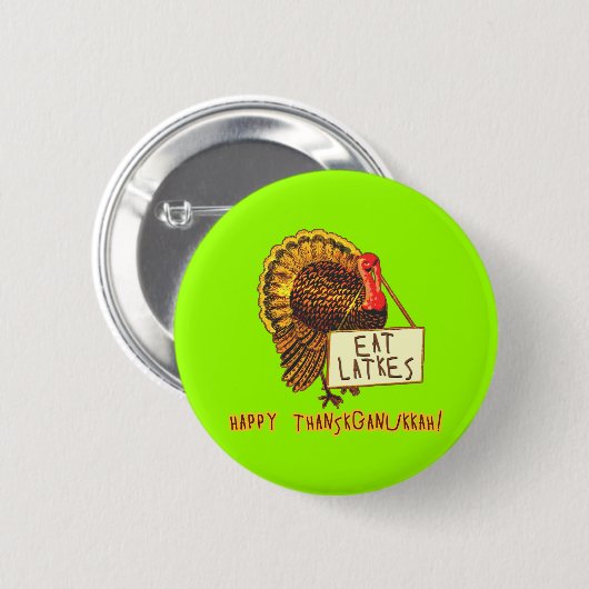 Happy Thanksganukkah EAT LATKES Ronde Button 5,7 Cm (Voorkant /achterkant)