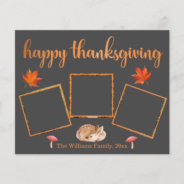happy thanksgiving 3 foto ' s collage grijze kaart (Voorkant)