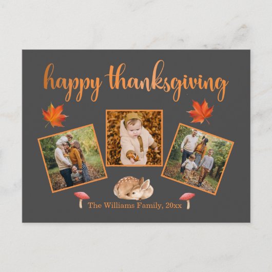 Happy Thanksgiving, 3 foto's grijs sinaasappel vak Briefkaart (Voorkant)