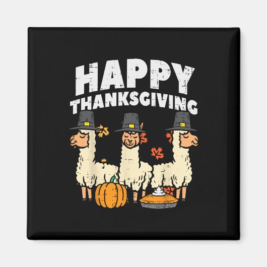 Happy Thanksgiving 3 Llama Herfst Autumn Alpaca Ma Magneet (Voorkant)