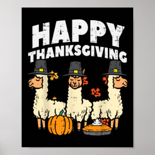 Happy Thanksgiving 3 Llama Herfst Autumn Alpaca Ma Poster