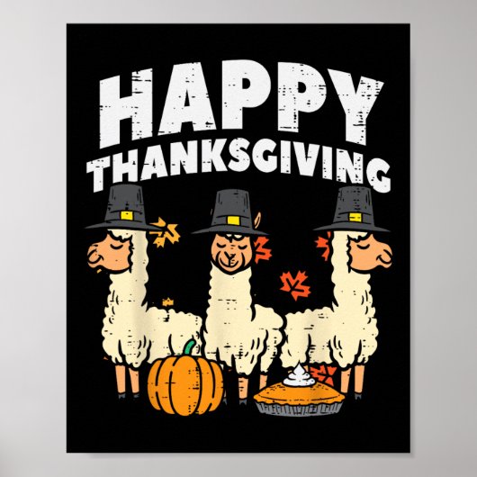 Happy Thanksgiving 3 Llama Herfst Autumn Alpaca Ma Poster (Voorkant)