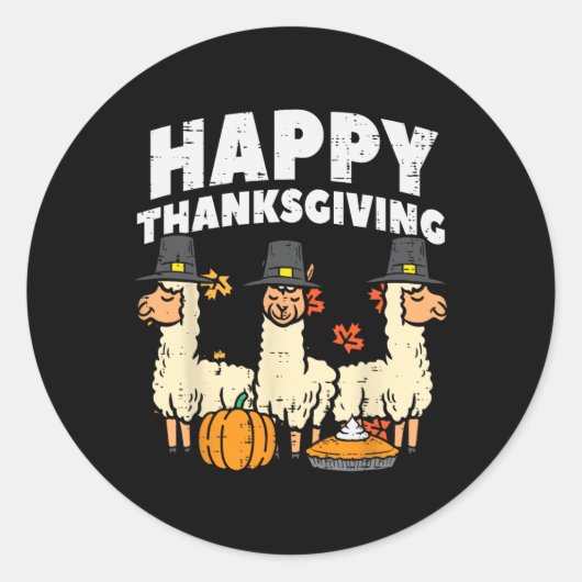 Happy Thanksgiving 3 Llama Herfst Autumn Alpaca Ma Ronde Sticker (Voorkant)