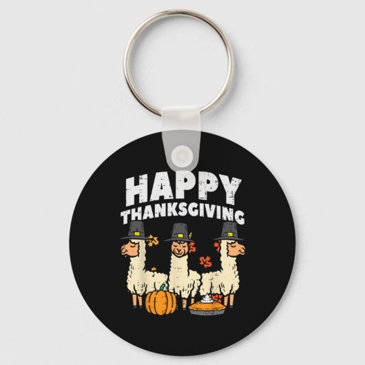 Happy Thanksgiving 3 Llama Herfst Autumn Alpaca Ma Sleutelhanger (Voorkant)