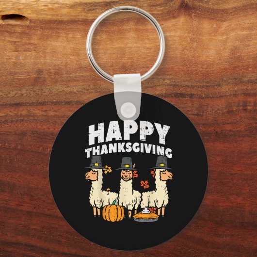 Happy Thanksgiving 3 Llama Herfst Autumn Alpaca Ma Sleutelhanger (Voorkant)