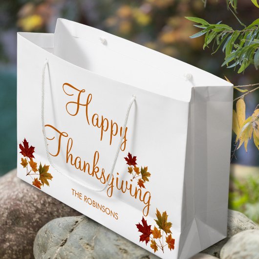 Happy Thanksgiving aangepaste naam Fall Leaves Groot Cadeauzakje