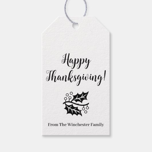 Happy Thanksgiving aangepaste zwarte scriptblades Cadeaulabel (Voorkant)