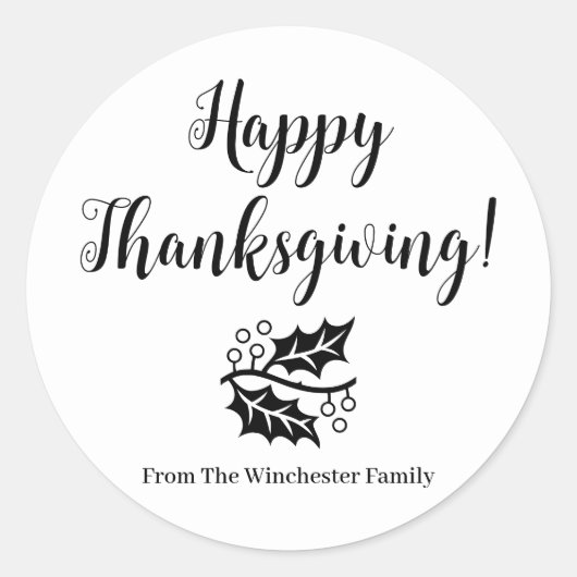 Happy Thanksgiving aangepaste zwarte scriptblades Ronde Sticker (Voorkant)