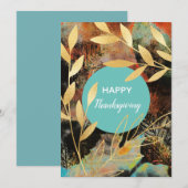 Happy Thanksgiving abstract gouden herfstbladeren Feestdagenkaart (Voorkant / Achterkant)