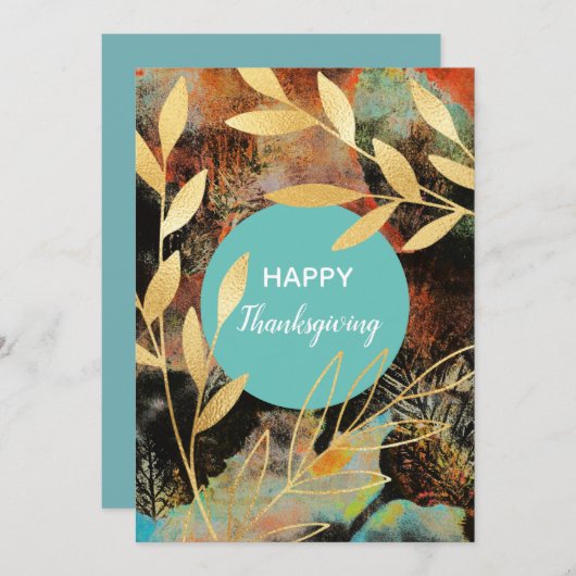 Happy Thanksgiving abstract gouden herfstbladeren Feestdagenkaart (Voorkant / Achterkant)