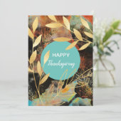 Happy Thanksgiving abstract gouden herfstbladeren Feestdagenkaart (Staand voorkant)