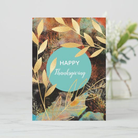 Happy Thanksgiving abstract gouden herfstbladeren Feestdagenkaart (Staand voorkant)