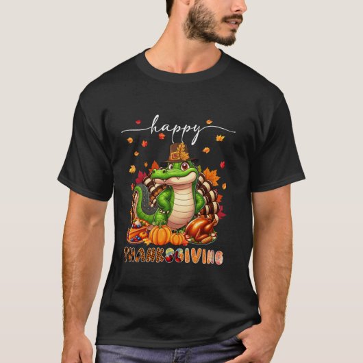 Happy Thanksgiving Alligator Kostuum Turkije Herfs T-shirt (Voorkant)