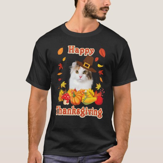 Happy Thanksgiving American Curl Cat I'm Thankful T-shirt (Voorkant)