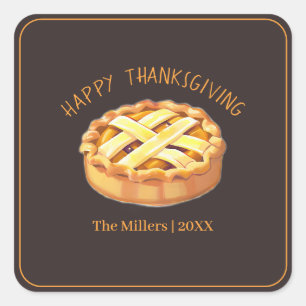 Happy Thanksgiving Apple Pie gepersonaliseerd Vierkante Sticker