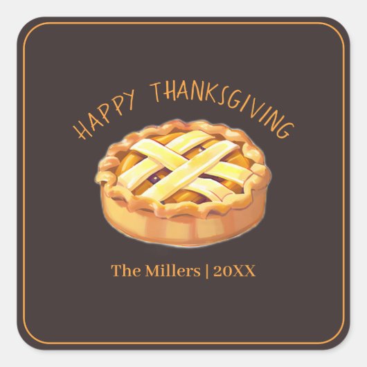 Happy Thanksgiving Apple Pie gepersonaliseerd Vierkante Sticker (Voorkant)