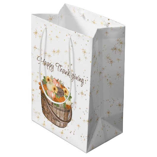 Happy Thanksgiving Autumn Barrel of Pumpkins Medium Cadeauzakje (Achterkant Gekanteld)