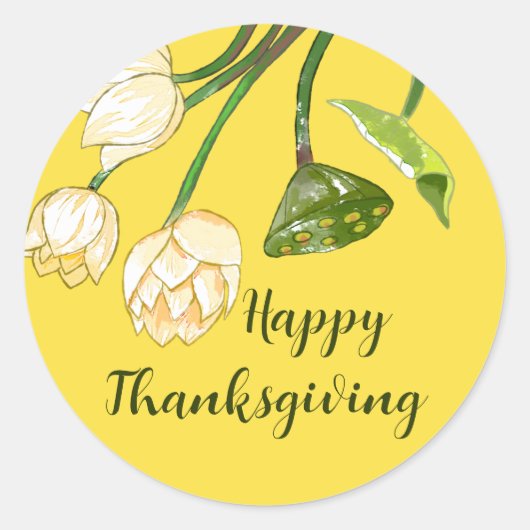 Happy Thanksgiving Autumn Bright Yellow Lotus Ronde Sticker (Voorkant)