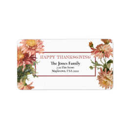 Happy Thanksgiving Autumn Chrysanthemums Etiket