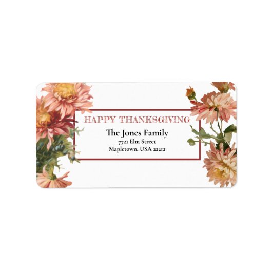 Happy Thanksgiving Autumn Chrysanthemums Etiket (Voorkant)