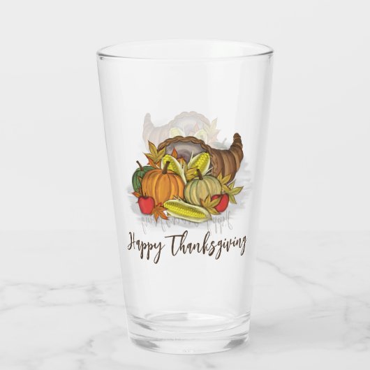 Happy Thanksgiving Autumn Cornucopia Glas (Achterkant)