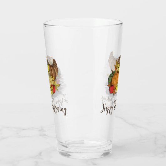 Happy Thanksgiving Autumn Cornucopia Glas (Links)