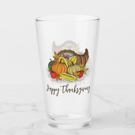 Happy Thanksgiving Autumn Cornucopia Glas (Voorkant)
