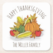 Happy Thanksgiving Autumn Harvest Custom Kartonnen Onderzetters (Voorkant)