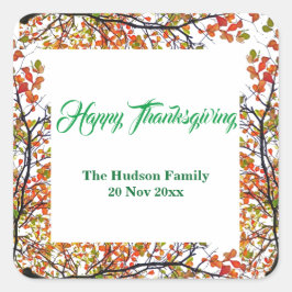 Happy Thanksgiving Autumn Herfst Foliage Vierkante Sticker