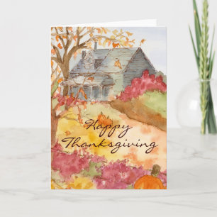 Happy Thanksgiving Autumn Home Landscape Art Feestdagen Kaart