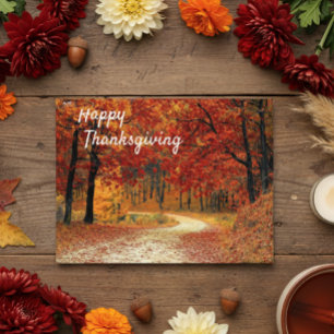 Happy Thanksgiving Autumn Landscape Scene Herfst Briefkaart