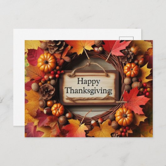 Happy Thanksgiving Autumn Leaf Krans Feestdagenkaart (Voorkant / Achterkant)