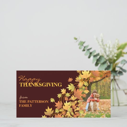 Happy Thanksgiving Autumn Leaves Foto begroeting Feestdagenkaart (Staand voorkant)