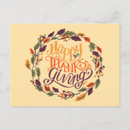 Happy Thanksgiving Autumn Leaves Krans Typografie Feestdagenkaart