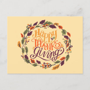Happy Thanksgiving Autumn Leaves Krans Typografie Feestdagenkaart