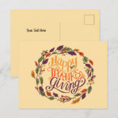 Happy Thanksgiving Autumn Leaves Krans Typografie Feestdagenkaart (Voorkant / Achterkant)