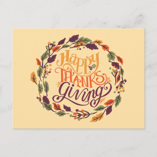 Happy Thanksgiving Autumn Leaves Krans Typografie Feestdagenkaart (Voorkant)