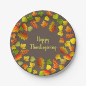 Happy Thanksgiving Autumn Leaves op Brown Papieren Bordje (Voorkant)