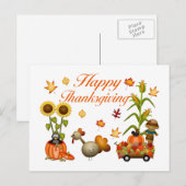 Happy Thanksgiving Autumn Leaves Pumpkin & Turkey Feestdagenkaart (Voorkant / Achterkant)