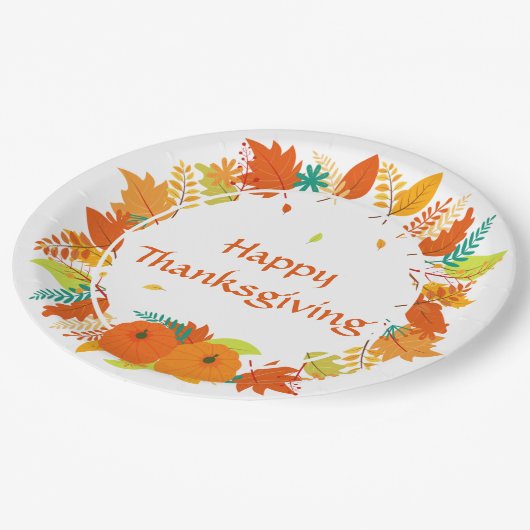 Happy Thanksgiving Autumn Leaves Wreath Papieren Bordje (Gekanteld)