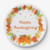 Happy Thanksgiving Autumn Leaves Wreath Papieren Bordje (Voorkant)